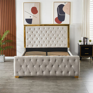 Canal moderne boutons gris clair tufté lin velours tissu tête <span class=keywords><strong>de</strong></span> <span class=keywords><strong>lit</strong></span> <span class=keywords><strong>pied</strong></span>-planche en bois gaz ascenseur stockage Double Queen Size <span class=keywords><strong>lit</strong></span> - Product Image 4