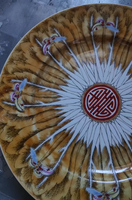Assiette de service en céramique vintage de 9 pouces, motif Bok Choy et abeilles, faite à la main, marron, pour la décoration de mariage et de la maison