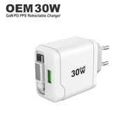 Chargeur rapide Type-C PD3.1 30W avec câble rétractable pour iPhone 18, adaptateur de chargeur mobile portable USB-A QC 18w Gan 30w
