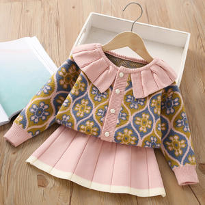 Ensemble de pull pour filles automne-hiver <span class=keywords><strong>2023</strong></span>, nouveau style coréen décontracté, col fleuri tendance, robe deux pièces pour petites filles - Product Image 3