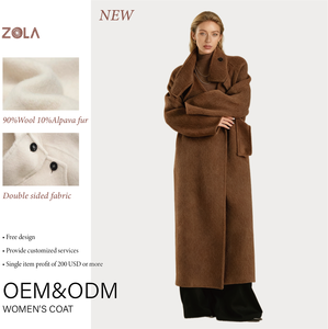 2025 Otoño-Invierno nueva llegada de lana de alta calidad mezcla de lana de alpaca hecho a mano abrigo de mujer con cuello levantado - Product Image 1