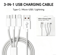 Câble de charge rapide 120W 3 en 1, cordon de charge USB tressé Macaron pour appareils iOS et Android