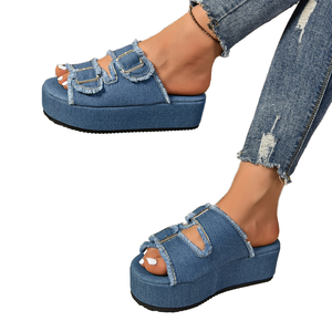 Sandalias de mujer, zapatillas de cuña informales cómodas y transpirables, zapatillas de playa para mujer, suela gruesa, zapatos de gran tamaño - Product Image 5