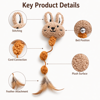 Jouet pour chat en peluche lapin avec clochette et plume, OEM ODM, jouet interactif pour chat pour marque privée, vente en gros