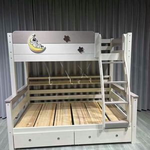 2025 Новая современная Минималистичная Детская кровать в мультяшном стиле, двухъярусная кровать из массива дерева с лестницей, настраиваемая функция хранения - Product Image 6