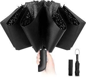 Parasol de voyage compact manuel à 3 plis, impression logo, cadre métallique noir, diamètre ouvert 95 cm, 100 % polyester pongé - Product Image 1