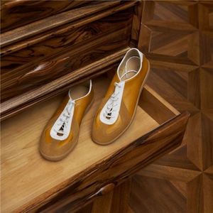 Baskets d'entraînement allemandes rétro décontractées en cuir pleine fleur, color-block, à lacets, pour l'été, à bout carré et antidérapantes - Product Image 3