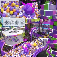 Equipo de juegos interior directo de fábrica: Plataformas transparentes con temática futurista de arcade espacial, piscina de bolas de cápsulas alienígenas y bloques de cohete.