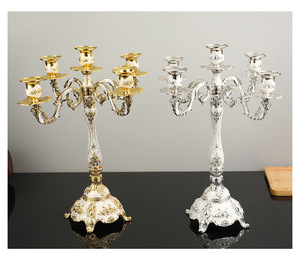 Candelabro de bronce con diseño europeo grande para suelo de boda, candelabro cónico reutilizable, soporte para <span class=keywords><strong>5</strong></span> velas, candelabros de Metal - Product Image 2