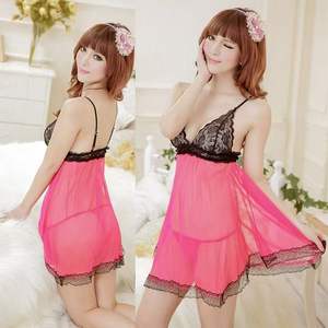 Lencería Sexy para Mujer, Estilo Babydoll, Espalda Descubierta, Escote Profundo en V, Tirantes, Liguero, Ropa de Dormir con Encaje, Lazos y Decoraciones Caladas, Estilo Prostituta - Product Image 2