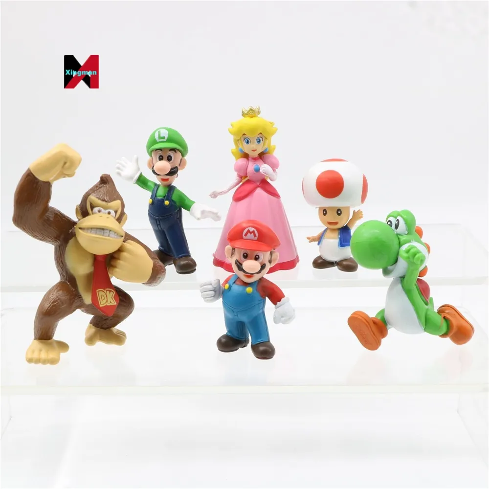 Figuras de acción de Mario Bros, lote de 6 unidades de PVC de 2023-3,5 cm, guitarra musical, juguete, novedad de 5,5