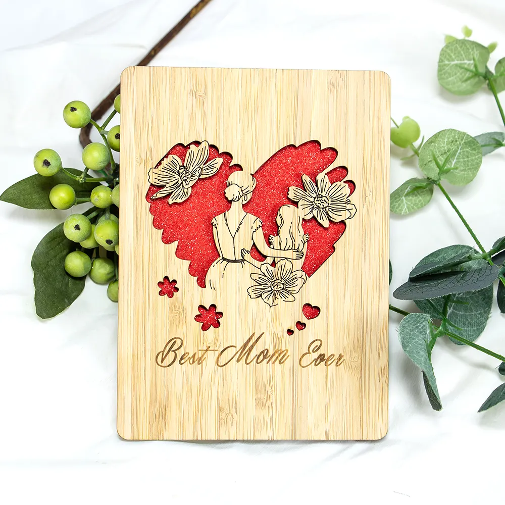 Custom laser cutting service Bamboo Wood Greeting Card With Birthday design