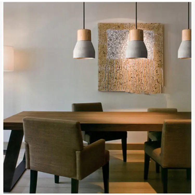 Decoración moderna para el hogar, lámparas colgantes de cemento, luz de punto de madera de hormigón para comedor interior, iluminación de cocina