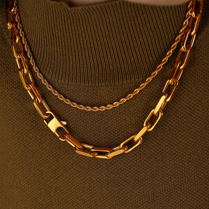 Chunky <b>Chain</b> Necklace And Bracelet Set Gold Cuban Link <b>Titanium</b> Steel Unisex Hip Hop Jewelry - Product Image 4