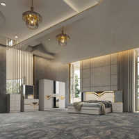 Ensemble de lit double King Size avec cadre en bois massif, nouveau design, tête de lit avec miroir éclairé, mobilier de chambre à coucher moderne et luxueux pour hôtel
