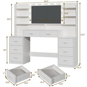Make up Table Vanity <strong>Desk</strong> <strong>Large</strong> with Mirror &amp; Lights White 8 Drawers &amp; 6 Storage Shelves Vanity Set with Lights and Power Outlet - Product Image 2