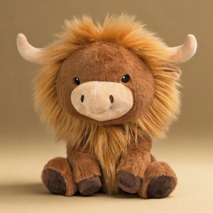 Novedad transfronteriza: Peluche DIY de vaca de las Tierras Altas sonriente y melancólica, de pelo largo y esponjoso, de poliéster y algodón PP - Product Image 1