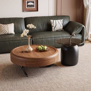 Wood <b>Round</b> Coffee <b>Table</b> Set <b>With</b> <b>Storage</b> For Living Room Modern Design - Product Image 2