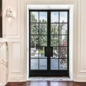 Portes d'entrée en fer forgé cintrées, portes d'entrée extérieures en fer simples et doubles, portes à rupture de pont thermique de 8 pieds - Product Image 3