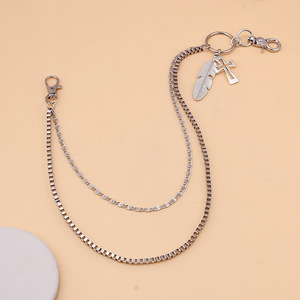 Chaîne de taille double couche à plumes croisées, style punk, bijou de corps décontracté et tendance, argent tibétain - Product Image 4