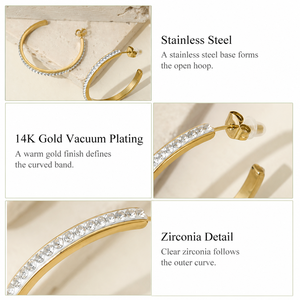 Pendientes de Aro de Zirconia de Acero Inoxidable con Baño de Oro de 14K, Piedra Transparente, Aros Abiertos en Forma de C con Cierre de Mariposa - Product Image 4
