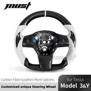 Volant de direction en fibre de carbone personnalisé et élégant pour <span class=keywords><strong>Tesla</strong></span> Model 3/Y <span class=keywords><strong>Performance</strong></span> 2018-2024, avec poignées blanches - Product Image 2