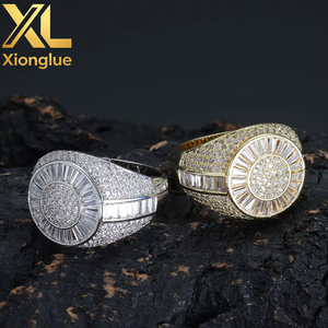 Anillo de hombre de alta gama estilo hip-hop con circonita cúbica engastada en garra, chapado en oro de 18K, 0.3mm de grosor, transfronterizo europeo-americano, venta al por mayor - Product Image 5