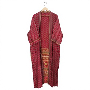 Kimono de Seda para Mujer, Estilo Vintage, con Parches de Sari, Elegante, Floral, Largo, Bata de Baño, para la Playa, Fiestas, Cubre Bikini, para el Verano y la Vida Diaria - Product Image 1