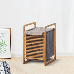 Panier <span class=keywords><strong>à</strong></span> <span class=keywords><strong>linge</strong></span> multifonctionnel en bambou écologique sur pied, gain de place, pour salle de bain, rangement et présentation des vêtements sales - Product Image 3