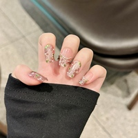 Diseño #22 #25 #29 alta calidad hecho a mano 10 Uds Prensa en uñas lujo pintura a mano flor Acrílico grueso uñas artificiales conjunto