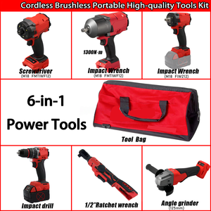 Groothandel Oplaadbare Gereedschappen <span class=keywords><strong>18V</strong></span> Ratelratel Sleutel Hoekfrees Slagmoersleutel Boormachine Hoge-Koppel Draadloze 6-in-1 Krachtige Gereedschapset - Product Image 2