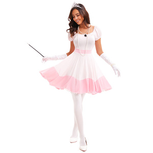 Costume de conte de fées princesse rose pour femme, robe fantaisie, jupe de cosplay d'Halloween avec coiffe et gants rose clair - Product Image 1