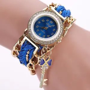 אופנה חגורת שעונים נשים מפתח יוקרה זהב קריסטל מתכת רצועת גבירותיי שעון אנלוגי קוורץ שעונים שעוני יד Reloj Mujer