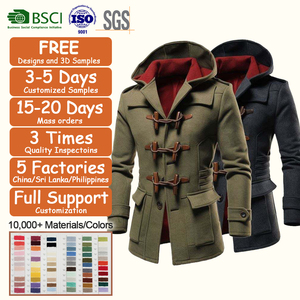 <strong>Men's</strong> Wool <strong>Duffle</strong> Cotton Hoodie Overcoat Horn Button <strong>Men</strong> Trench <strong>Coat</strong> - Product Image 3