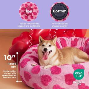 Beruhigendes süßes modernes Plüsch Jacquard Shaggy Ortho pä disches Anti-Rutsch-Donut-Hunde-und Katzen bett mit abnehmbarer Abdeckung, rosa Herzen, groß - Product Image 2