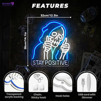 Regalo para Él: Letrero de Neón Grim Reaper, Lámpara LED de Escritorio con Diseño de Calavera Punk, Recargable por USB con Control Remoto y Regulador de Intensidad para Dormitorio o Cuarto de Hombre