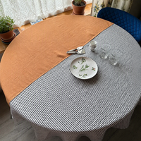 Nappe ronde en lin tissé bicolore de style européen, couvre-table de salle à manger, couleurs de couture personnalisables, marron, linge de table pour la maison