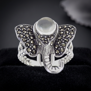 Bague en argent sterling 925 avec pierre de lune blanche et marcassite - Product Image 4