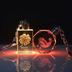 CY Factory Customized 3D Luminous Round Heart Shape Laser Crystal <b>Key</b> <b>Chain</b> Cartoon Events Promotion Gifts Portable Gift Box - Product Image 1