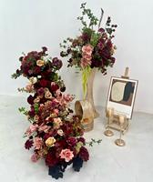 Centre de table personnalisé RK317, fleurs artificielles bordeaux, chemin de table pour mariage, boule de fleurs au sol, décoration de mariage