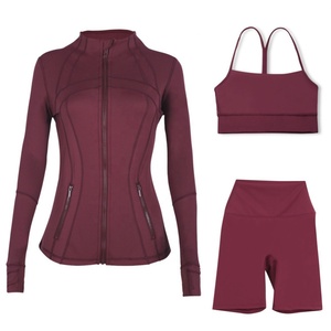 Ensemble <span class=keywords><strong>de</strong></span> sport trois pièces : pantalon standard, veste, soutien-gorge dos en Y, sensation seconde peau, pour fitness et yoga - Product Image 2