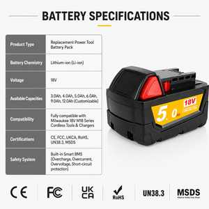 <span class=keywords><strong>Batería</strong></span> de Iones de Litio Recargable de 18V 5Ah, <span class=keywords><strong>Batería</strong></span> de Repuesto para Herramientas Eléctricas Inalámbricas <span class=keywords><strong>Milwaukee</strong></span> de 18V 4.0Ah 5.0Ah 6.0Ah 9.0Ah - Product Image 2