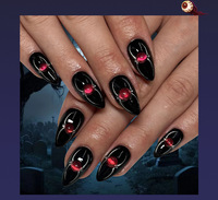Uñas Postizas Francesas con Logotipo Personalizado, Estilo Halloween, ABS, Certificación CE, Venta al Por Mayor, Hechas a Mano, Marca Privada, Diseño 3D de Lujo, 24 Uñas