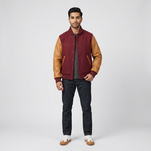 Custom Varsity <b>Jacket</b> <b>for</b> <b>Man</b> <b>Baseball</b> Style Outdoor Casual Wear Stand Front 100% Cotton Breathable Durable Fashionable Design - Product Image 1