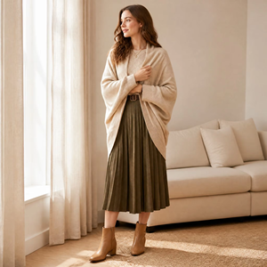 Mantella/Coprispalle da <span class=keywords><strong>Donna</strong></span> in Cashmere 100% Lavorato a Maglia, Monocolore, con Maniche a Pipistrello e Apertura Frontale, Vestibilità Ampia, Personalizzabile per Ingrosso - Product Image 2
