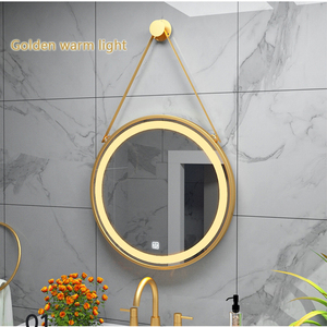 Miroir <span class=keywords><strong>de</strong></span> <span class=keywords><strong>salle</strong></span> <span class=keywords><strong>de</strong></span> <span class=keywords><strong>bain</strong></span> rond à LED rétroéclairé avec cadre doré personnalisé, commande tactile, miroir <span class=keywords><strong>de</strong></span> vanité suspendu pour hôtel et maison - Product Image 5