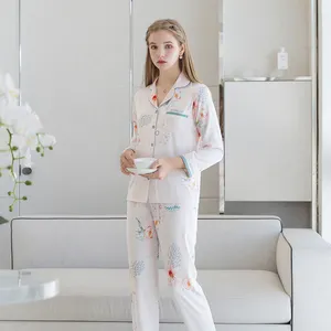 Conjunto de pijama de dos piezas para mujer, ropa de dormir, pantalones de manga larga