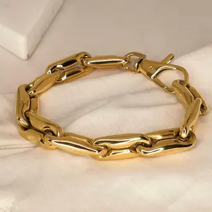Thick Chain Choker Hip Hop Rock Bracelet High Quality 18K Gold Plated Stainless Steel Jewelry For Gift Party B212239
