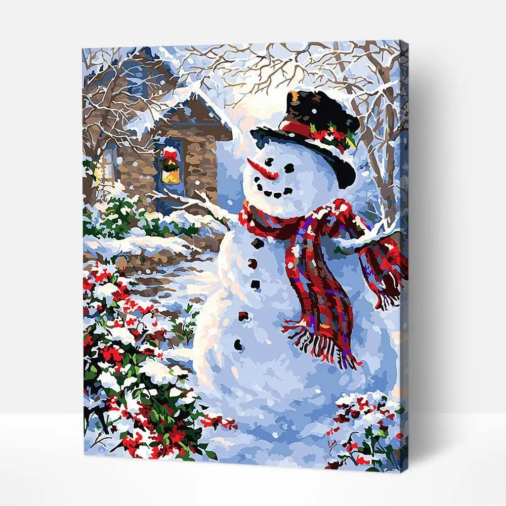 Custom 16 * 20 Inches Adults Kids Painting by Numbers Kit DIY Canvases Snowman Oil Painting Scenery Paint by Numbers