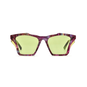 Lunettes de soleil rectangulaires à monture intégrale, monture marbrée violette, verres miroir verts, protection UV 100%, style unisexe adulte tendance - Product Image 1